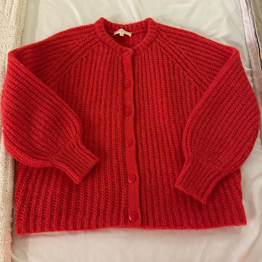 Sezane Chunky Red Button-Up Knit Cardigan